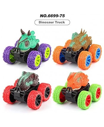 OUWU 4 Pack Dinosaur Toys Cars Kids Toy for Boys and Girls Inertia Car Pull Back Vehicle Playsets Friction Powered Push and Go Toy Cars Birthday Party Gift for Toddlers Kids Ages 3+ D