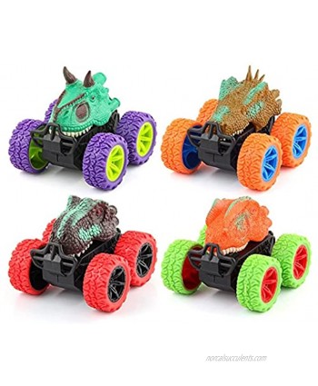 OUWU 4 Pack Dinosaur Toys Cars Kids Toy for Boys and Girls Inertia Car Pull Back Vehicle Playsets Friction Powered Push and Go Toy Cars Birthday Party Gift for Toddlers Kids Ages 3+ D