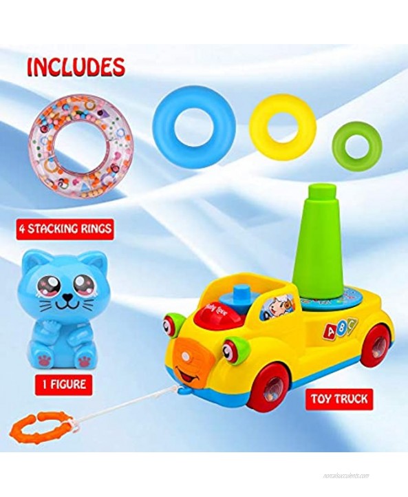 Playkidz Stackable Rings Stacker and Pull Along Toy Bus for Toddlers Ring Stacking Toy Pull Along car for Babies Sensory and Educational Toy for Toddlers