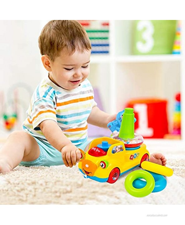 Playkidz Stackable Rings Stacker and Pull Along Toy Bus for Toddlers Ring Stacking Toy Pull Along car for Babies Sensory and Educational Toy for Toddlers