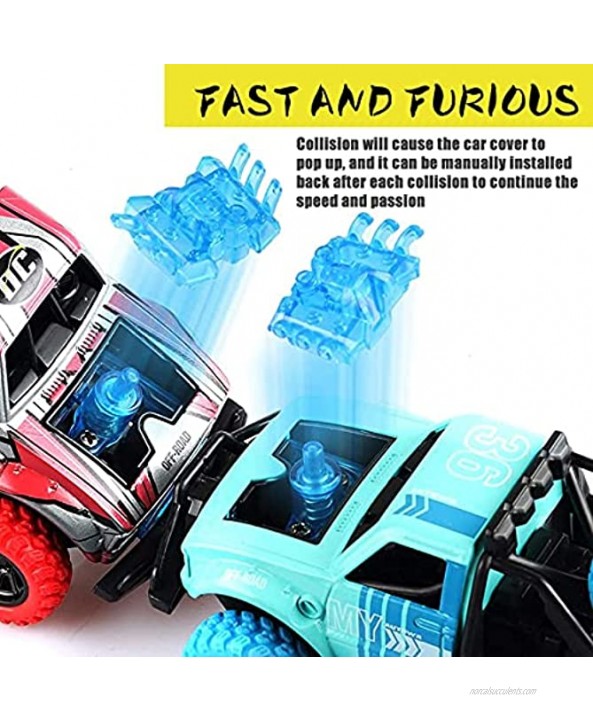 Pull Back Car for Boys 2 Pack Premium Alloy with Functional Music Sound and collisions ,Tiny Vehicles Monster Pull Back car for Kid Ages 3-6 Great Gift for Birthday.