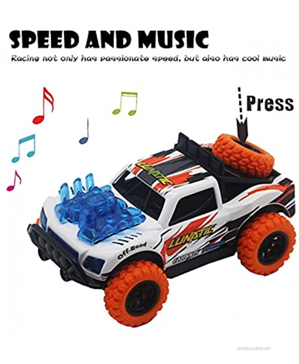 Pull Back Car for Boys 2 Pack Premium Alloy with Functional Music Sound and collisions ,Tiny Vehicles Monster Pull Back car for Kid Ages 3-6 Great Gift for Birthday.