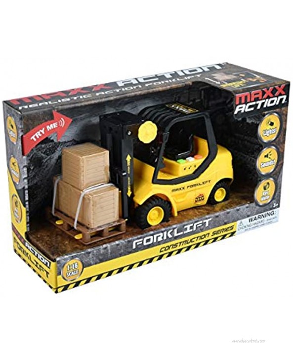 Sunny Days Entertainment Construction Vehicle – Lights and Sounds Pull Back Toy with Friction Motor | Receive Either The Fork Lift or Front End Loader | Color May Vary – Maxx Action