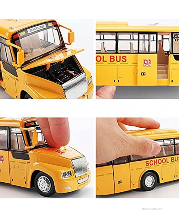 Xolye Metal Bus Car Model Decorations Alloy School Bus Toys Can Open The Door Sound and Light Effect Children's Toy Car Pull Back Toy Car Boy Gift