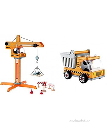 Award Winning Hape Playscapes Crane Lift Playset & Hape Dump Truck Kid's Wooden Construction Toys Vehicle