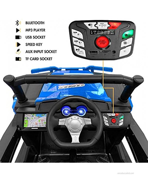 BAHOM 12V Kids Ride on Truck 2 Seater Electric Cars for Toddlers with Remote Control LED Light MP3 Bluetooth Music Player Easy to Assemble Blue