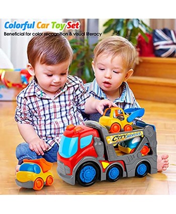 Car Toys for Toddler 2 3 4 5 Years Old 11 inch Sound and Light Big Transport Carrier Trailer Kids Assorted Construction Vehicles Bulldozer Dump Truck Boy Girl Birthday Gift