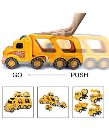 Construction Vehicles Transport Truck Carrier Toy Small Crane Mixer Dump Excavator Toy with Real Siren Brake Sounds & Lights Removable Engineering Vehicle Parts Construction Truck Toys for Kids