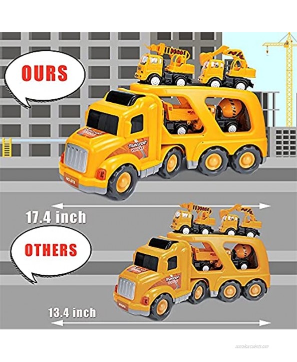 Construction Vehicles Transport Truck Carrier Toy Small Crane Mixer Dump Excavator Toy with Real Siren Brake Sounds & Lights Removable Engineering Vehicle Parts Construction Truck Toys for Kids