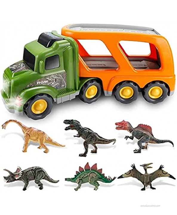 Dinosaur Truck Toy-Toy Truck & 6 Dinosaur Toys Toys for 3 4 5 6 7 Year Old Boys and Girls Kids Toddlers Toy Vehicle with Sound & Light Friction Powered Ideal Gifts