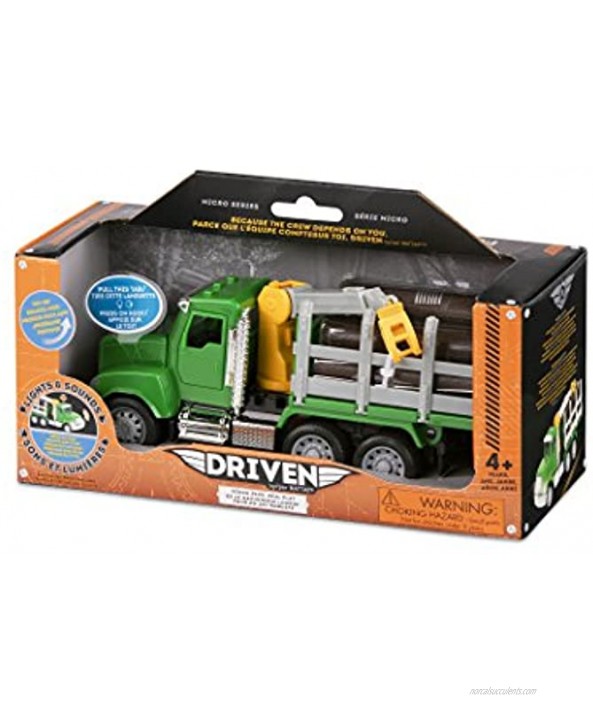 DRIVEN by Battat – Micro Logging Truck – Toy Logging Truck with Lights Sounds and Movable Parts for Kids 4+