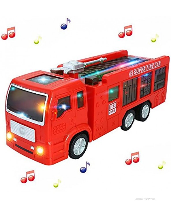 Electric Fire Truck Toy for Kids 3D Flashing Lights and Siren Sounds Bump Goes Around and Changes Directions Engine Truck Toys for Toddlers & Children Ages 3+ Years