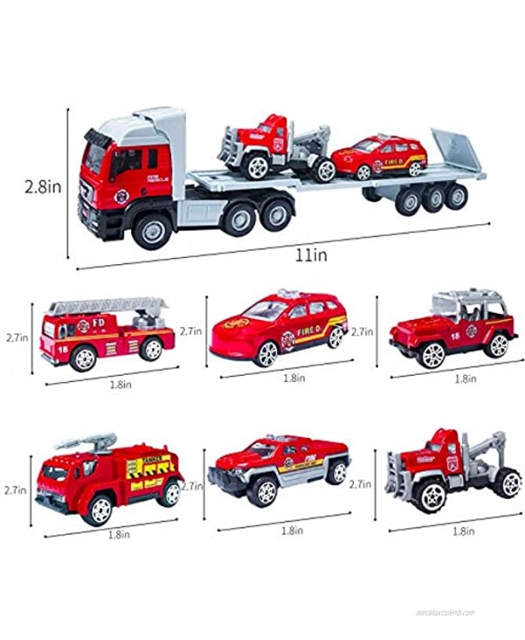 Fire Truck Diecast Cars Toys Set Fire Carrier Truck Transport Car Play Vehicles Toys Gifts for Kids Toddlers Boys Girls Birthday Christmas Party Favors