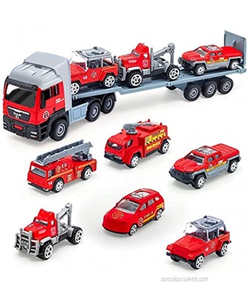 Fire Truck Diecast Cars Toys Set Fire Carrier Truck Transport Car Play Vehicles Toys Gifts for Kids Toddlers Boys Girls Birthday Christmas Party Favors