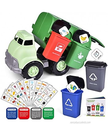 FUN LITTLE TOYS Garbage Truck Toy Friction Powered Toy Trucks with 4 Garbage Cans and Back Dump for Kids Sandbox Toys Outdoor Toys