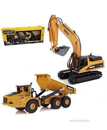 Gemini&Genius 2Pcs Construction Vehicle Toys Dump Truck and Excavator Set Heavy Metal 1 50 Scale Digger and Dumper Diecast Engineering Vehicle Toys for Kids and Decoration House