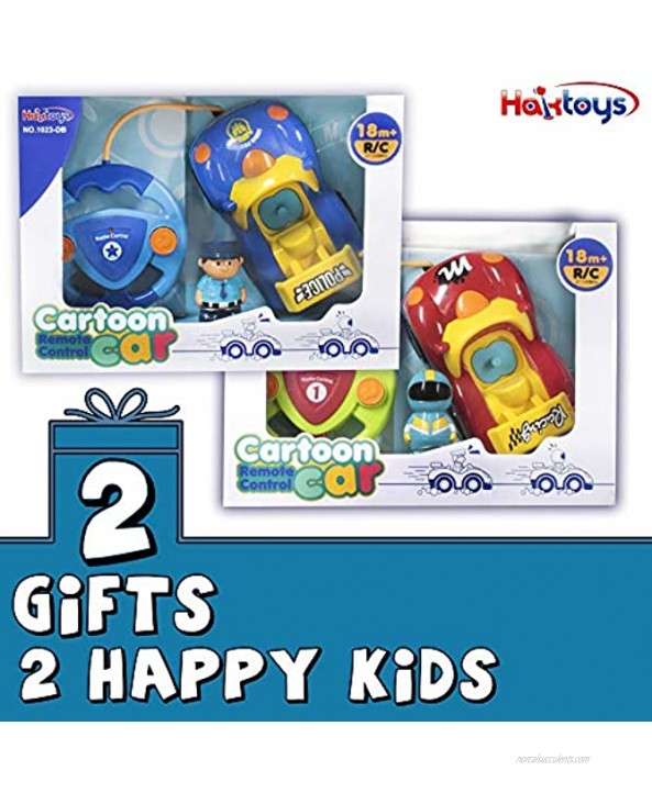 Haktoys Remote Control Cartoon Police Car and Race Car RC Radio Control Toys for Toddlers and Kids Pack of 2 Cars in Different Frequencies so That Two Players Can Play Together