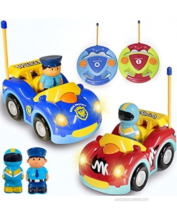 Haktoys Remote Control Cartoon Police Car and Race Car RC Radio Control Toys for Toddlers and Kids Pack of 2 Cars in Different Frequencies so That Two Players Can Play Together