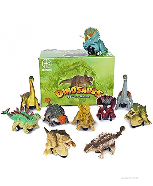 HEPRISE HRK Dinosaur Toys for Kids Boys Girls 10 Pack Realistic Mini Dino Cars Toys Two Wheels Pull Back Vehicles Great for Birthday Christmas Kids Age 2 to 8