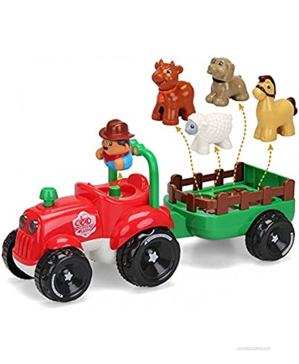 INTMEDIC Little People Tractor Farm Tractor Toy with Detachable Farmer and Animals Musical Toy with Light & Sound Effect Great Gift for Kids Boys Girls Toddlers 3 Years +