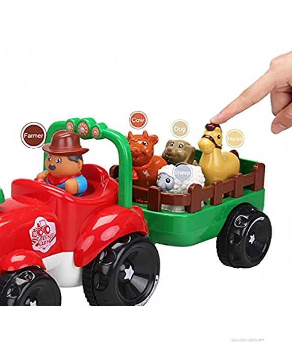 INTMEDIC Little People Tractor Farm Tractor Toy with Detachable Farmer and Animals Musical Toy with Light & Sound Effect Great Gift for Kids Boys Girls Toddlers 3 Years +