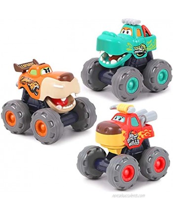 iPlay iLearn Monster Trucks Toy for Boy Big Play Foot Vehicles Pull Back Friction Powered Toddlers Push and Go Set Animal Toy Cars for 1 2 3 4 Year Old Boys Birthday Gift for 12 18 Month Kids