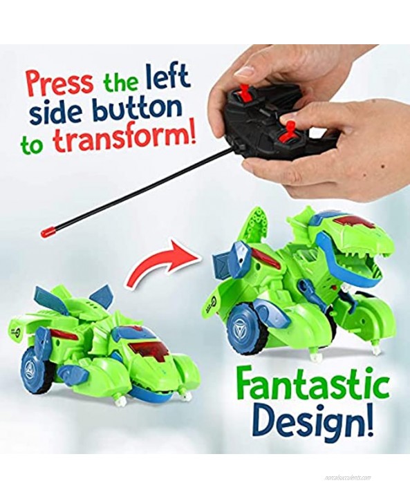 Large Dinosaur Transformer Toy Car Boys Remote Control Automatic Deformation Transforming Car Green LED Dino Car Flexible Universal Wheel Best Gift Attractive Toys for Boys Kids Girls Presents
