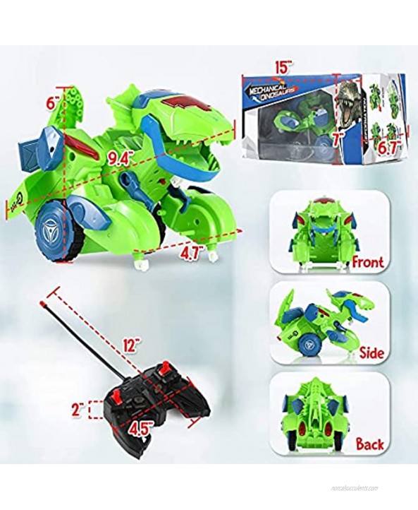 Large Dinosaur Transformer Toy Car Boys Remote Control Automatic Deformation Transforming Car Green LED Dino Car Flexible Universal Wheel Best Gift Attractive Toys for Boys Kids Girls Presents