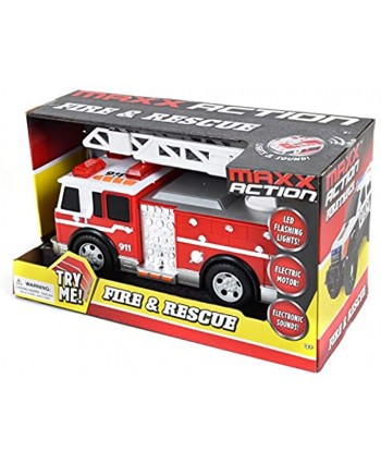 Maxx Action Large Fire Truck – Lights and Sounds Vehicle with Extendable Ladder | Motorized Drive and Soft Grip Tires | Firetruck Toys for Kids 3-8 – Sunny Days Entertainment