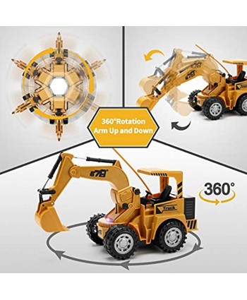 Remote Control Excavator Toy for Beginners 4WD 5 Channel 1:24 RC Construction Excavator with LED Light Pretend Construction Playset Vehicle Toys for Boys Girls Best Gifts for 3-6 Years Old Kids