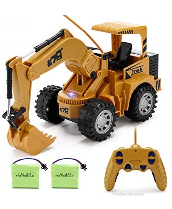 Remote Control Excavator Toy for Beginners 4WD 5 Channel 1:24 RC Construction Excavator with LED Light Pretend Construction Playset Vehicle Toys for Boys Girls Best Gifts for 3-6 Years Old Kids