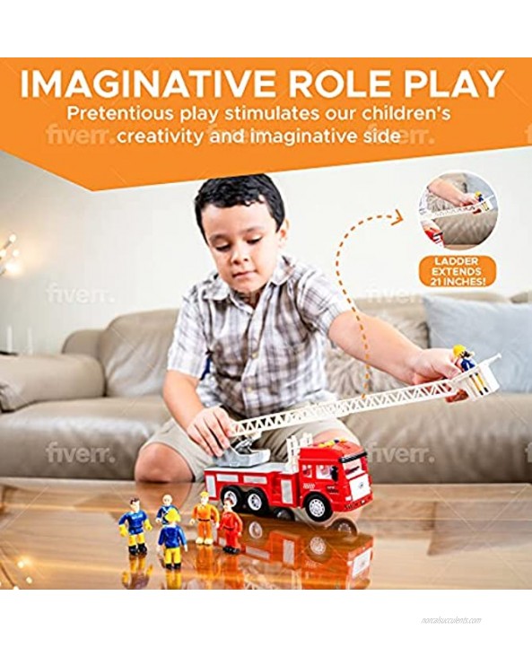 Toy Fire Truck with Lights and Sounds 4 Sirens Extending Ladder Powerful Friction Rolling Firetruck Fire Engine for Toddlers & Kids