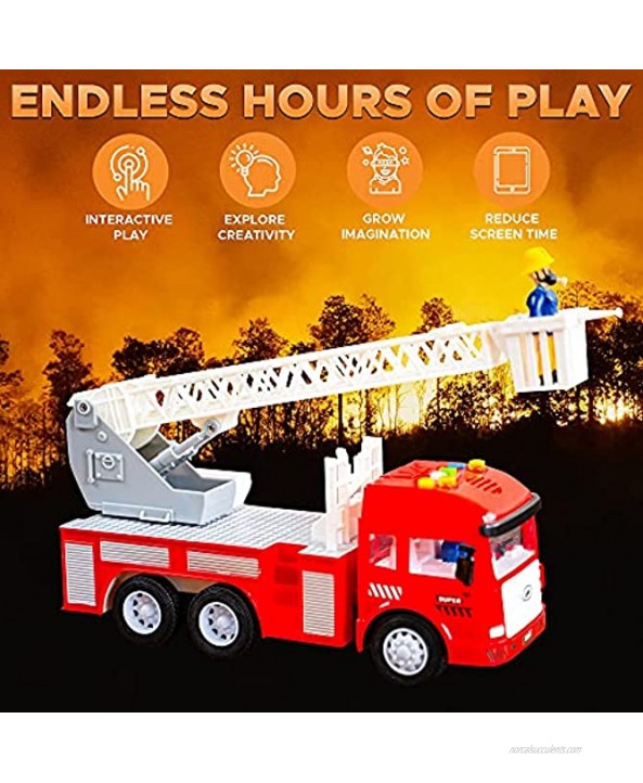 Toy Fire Truck with Lights and Sounds 4 Sirens Extending Ladder Powerful Friction Rolling Firetruck Fire Engine for Toddlers & Kids