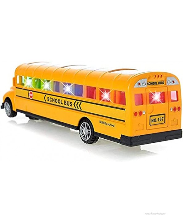 Toysery Model School Bus Toys for Kids Long Nose Yellow Toy Vehicle for Toddlers with Flashing LED Lights and Music Battery Operated Large Size Bump and Go Action Toy for Boys and Girls