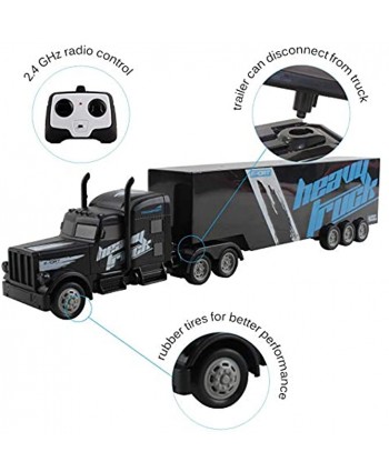 Vokodo RC Semi Truck And Trailer 18 Inch 2.4Ghz Fast Speed 1:16 Scale Electric Hauler Rechargeable Battery Included Remote Control Car Kids Big Rig Toy Vehicle Great Gift For Children Boy Girl Black