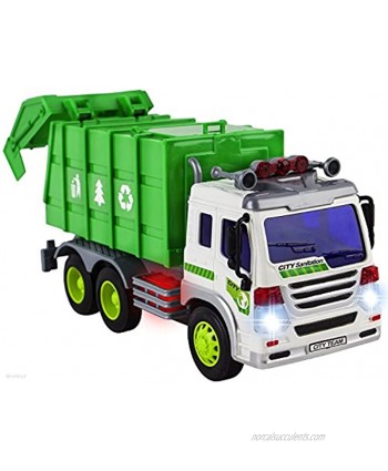 WolVol Friction Powered Garbage Truck Toy With Lights and Sounds For Kids Can Open Back