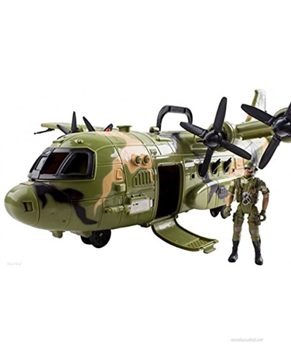 WolVolk Giant C130 Bomber Military Combat Fighter Airforce Airplane Toy with Lights and Army Sounds for Kids with Mini Soldiers