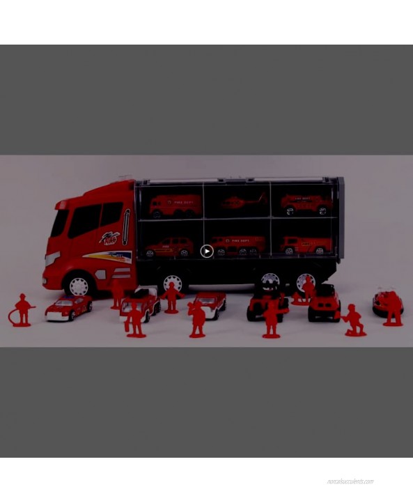 20 in 1 Die-cast Fire Truck Toy Car Play Firetruck Vehicles in Carrier Truck with Firefighter Toy Set Birthday Gift for 3 Years Old Boy Girl