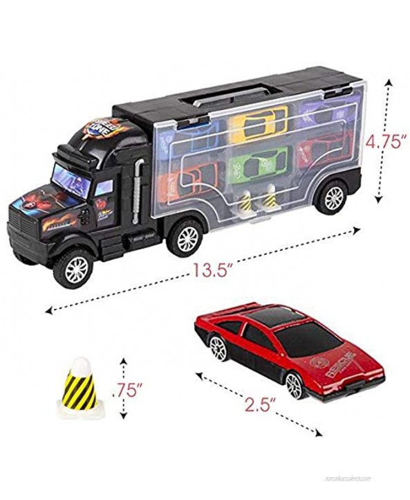 ArtCreativity Die Cast Car Transporter Playset Includes 1 Plastic Carrier Truck 2 Cones and 6 Small Diecast Cars for Boys and Girls Fun Interactive Play Set Best Holiday or Birthday Gift for Kids