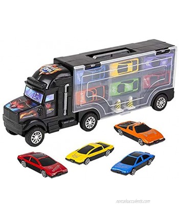 ArtCreativity Die Cast Car Transporter Playset Includes 1 Plastic Carrier Truck 2 Cones and 6 Small Diecast Cars for Boys and Girls Fun Interactive Play Set Best Holiday or Birthday Gift for Kids