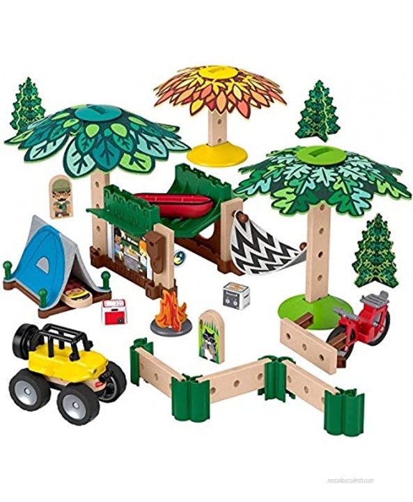 Fisher-Price Wonder Makers Design System Soft Slumber Campground 60+ Piece Building and Wooden Track Play Set for Ages 3 Years & Up
