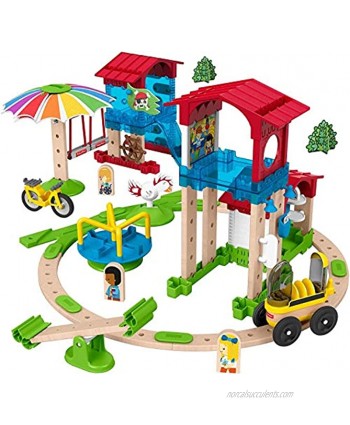Fisher-Price Wonder Makers Slide & Ride Schoolyard 75+ Piece Building and Wooden Track Play Set for Ages 3 Years & Up
