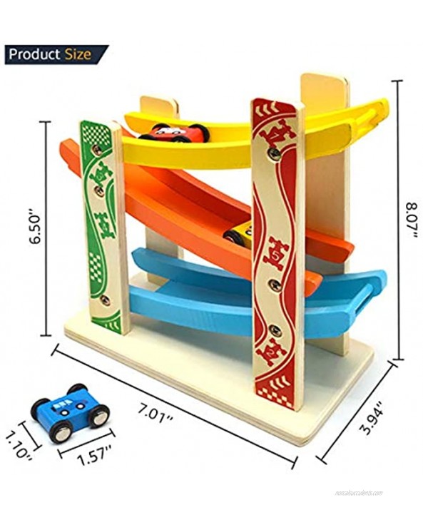 GeekHouse Wooden Race Track Car with 4 Mini Cars Ramp Racer Toy for Toddlers Preschool Educational Gifts for 3+ Year Old Kids Boys and Girls