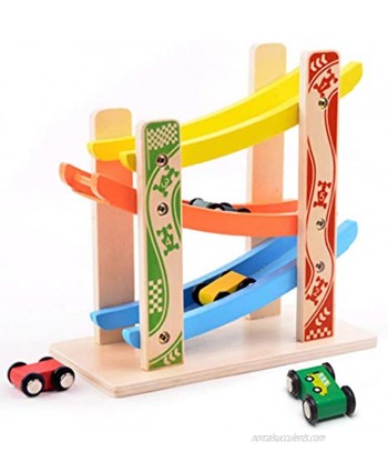 GeekHouse Wooden Race Track Car with 4 Mini Cars Ramp Racer Toy for Toddlers Preschool Educational Gifts for 3+ Year Old Kids Boys and Girls