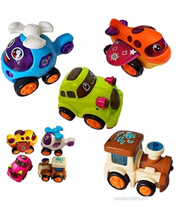 Himeeu Set of 4 Push and Go Friction Powered Vehicles ,Toys Train Helicopter Airplane Car Inertia Car Toys for Toddlers,Construction Vehicles