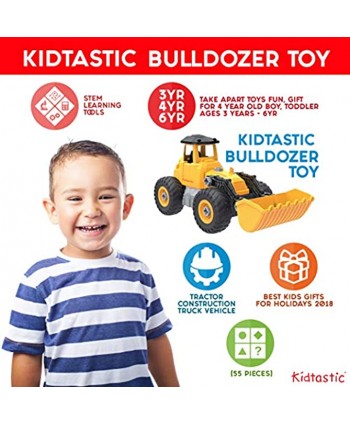 Kidtastic Bulldozer Toy Take Apart STEM Fun with Screwdriver Ages 3 4 5 and up Construction Tractor Truck Engineering Vehicle Building Play Set for Boys Girls Toddlers
