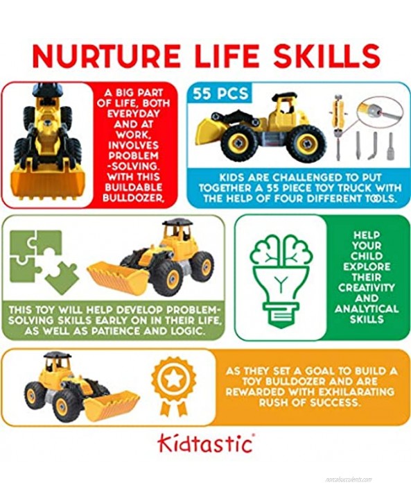 Kidtastic Bulldozer Toy Take Apart STEM Fun with Screwdriver Ages 3 4 5 and up Construction Tractor Truck Engineering Vehicle Building Play Set for Boys Girls Toddlers
