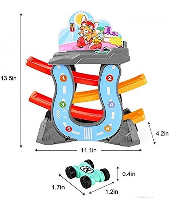 KINGBOT Toddler Toys Car Ramp Race Tracks Playsets with 6 Mini Cars Gliding Track Set with Parking Lot for Boys Girls Toy Gift for 4 5 6 7 8 Years Old Kids