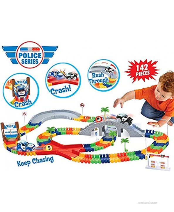 Liberty Imports 142 Pieces Create a Road Super Snap Speedway Magic Journey Flexible Track Set Ideal Gift Toy for Toddlers Kids Boys and Girls Police Chase