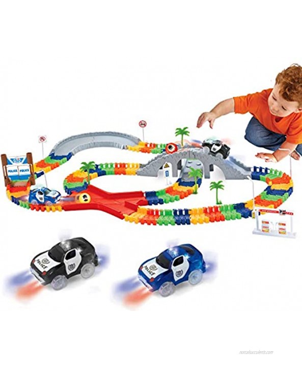 Liberty Imports 142 Pieces Create a Road Super Snap Speedway Magic Journey Flexible Track Set Ideal Gift Toy for Toddlers Kids Boys and Girls Police Chase